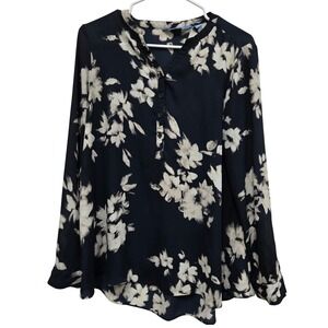 Simply Vera Vera Wang Navy Floral Print Tunic Blouse Top Women's Size Medium